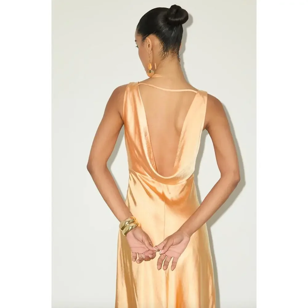 NEW Lulus Incredible Love Light Orange Satin Cowl Back Midi Slip Dress Size L
